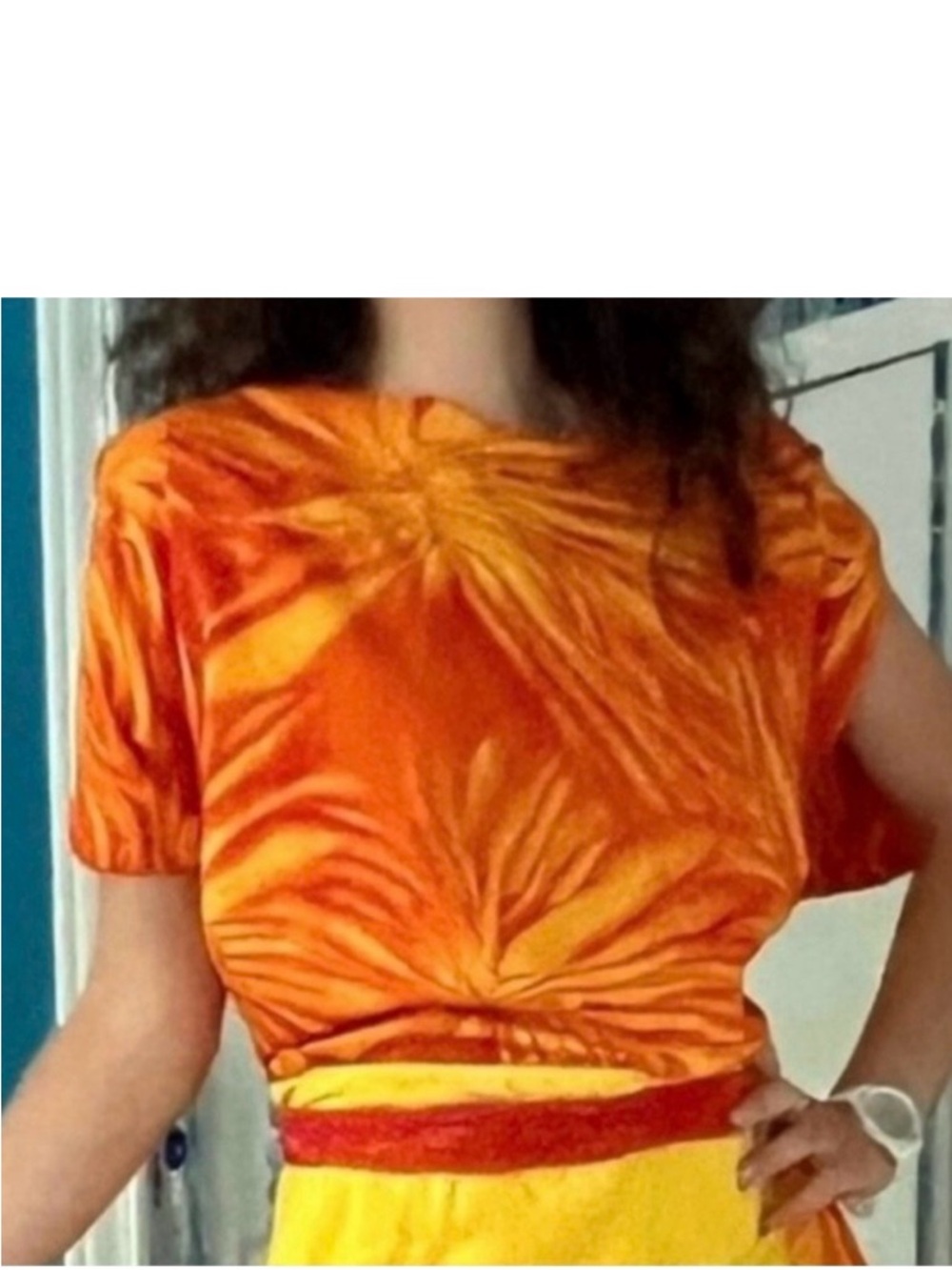 Vintage 90s Abstract Sunburst Top OS Yellow Orange Red /Short Sleeved